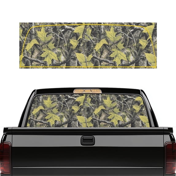 Pzuqiu Leaf Camo Print Perforated Vinyl Automotive Decal 66.9" x 22.4", Back Window Decal for Most Pickup Trucks and Common Pickup Models