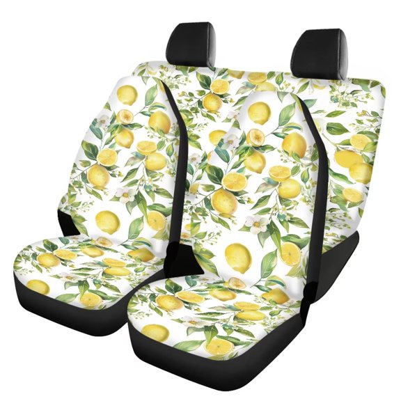 Pzuqiu Lemon Car Seat Covers 4 Pcs, Front Seat Protector Carseat Rear Split Bench Cover Universal , Automobile Interior Decorate Accessories Fit for Car SUV Trucks