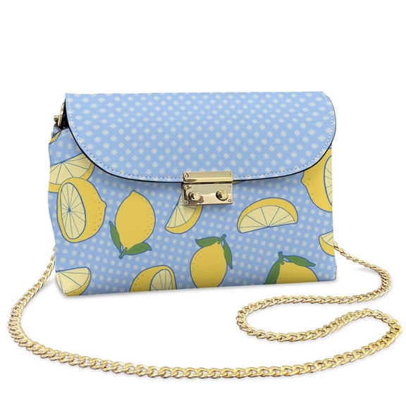Pzuqiu Lemon Print Crossbody Bags for Women Minimalist Trendy Fashion Casual Leather Quilted Shoulder Bag with Chain Strap Exquisite Vintage Functional Gifts for Women