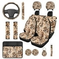thumbnail image 1 of Pzuqiu Leopard Print Automobile Interior Sets Car Seat Covers Full Set Steering Wheel Seat Belt Coasters Head Rest Covers Arm Rest Cushion Pad Keychain 14 Pieces Set Gift for Women Men Easy Install, 1 of 7