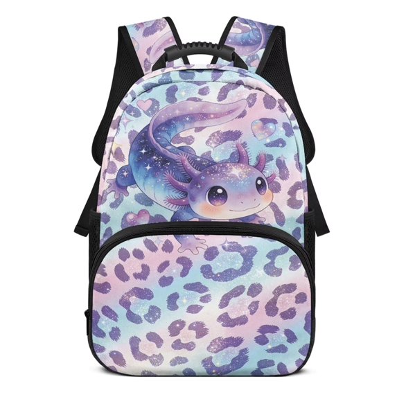 Pzuqiu Leopard Print Axolotl Kids Backpack for Ages 6-14 17 Inch Large Capacity Elementary School Backpack with Adjustable Padded Straps Lightweight for Back to School Ideal Gift