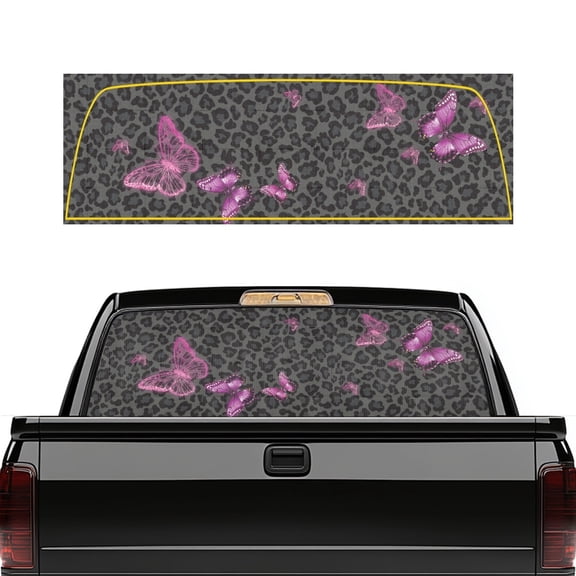 Pzuqiu Leopard Print Butterfly Rear Window Decals 66.9" x 22.4" for Trucks, Vinyl Back Window Decal Truck Rear Window Graphics for Decoration