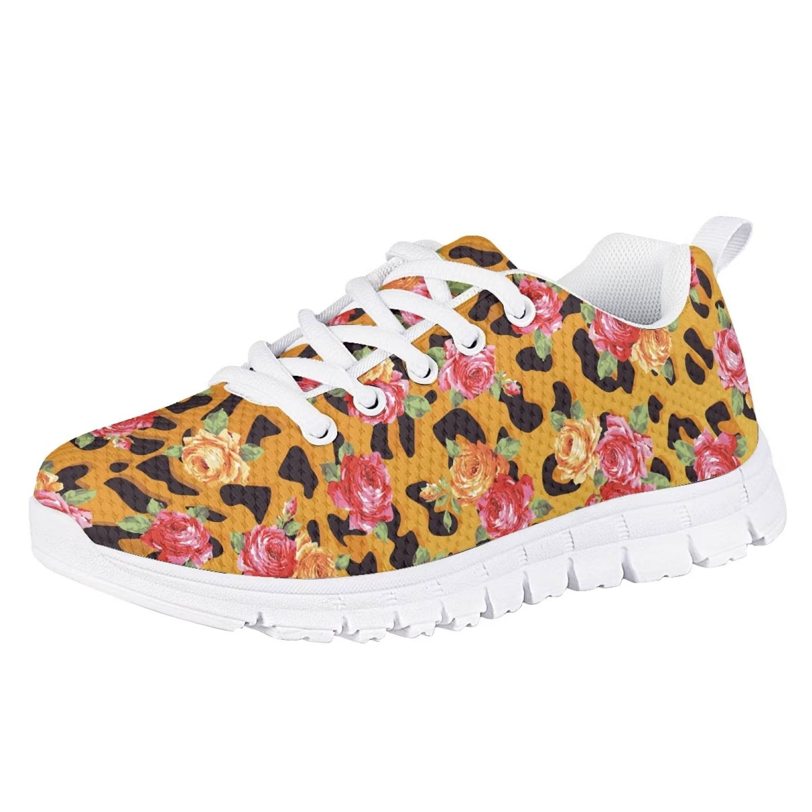 Pzuqiu Leopard Print Tennis Shoes Girls Size Lightweight Running