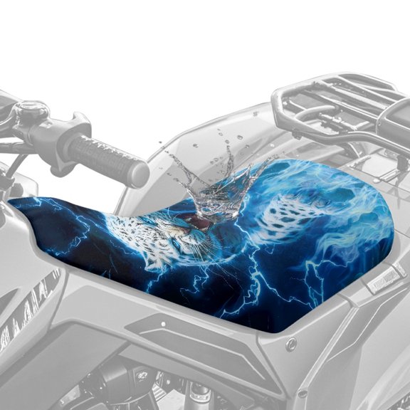 Pzuqiu Lightning Snow Leopard ATV Seat Cover, Stretchable Polyester ATV Seat Protector for Kawasaki Sportsman Rancher, Waterproof Four Wheeler Seat Protector