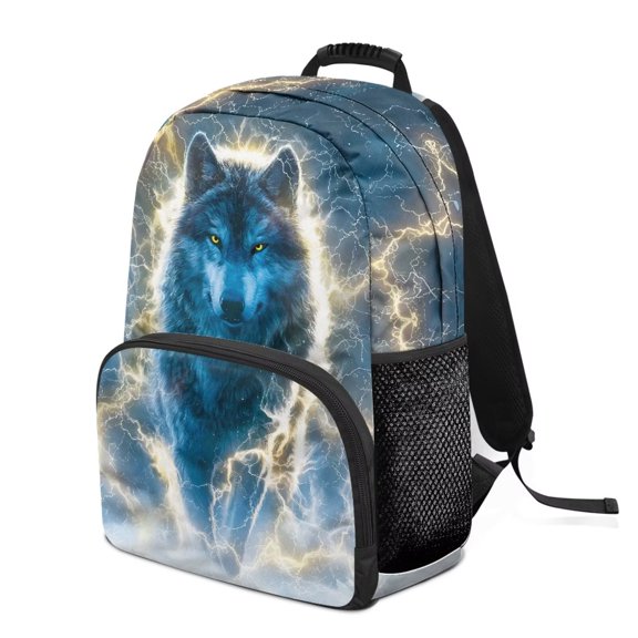 Pzuqiu Lightning Wolf Kids Backpack for Ages 6-18 17 Inch Adjustable Straps Large Capacity Elementary Middle School Back to School Backpack for Kids Schoolbags Ideal for Students