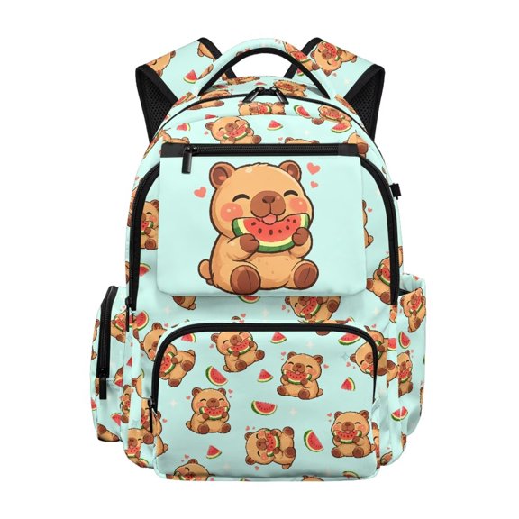 Pzuqiu Lightweight Capybara Kids Backpack Comfortable Breathable 17 Inch Large Capacity School Bag Backpack ith Multi Pockets Casual Daypack for School 6-10 Years