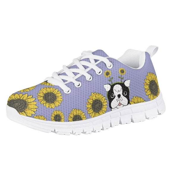 Pzuqiu Loveky Boston Terrier Kids Tennis Shoes Girls Size 11 Sunflower Breathable Sneakers Lightweight Casual Running Shoes Comfortable