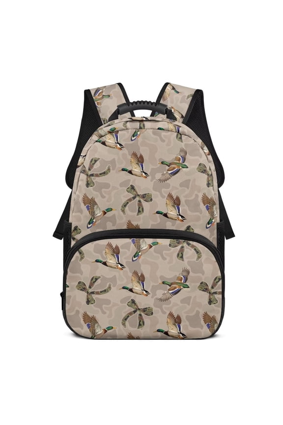 Mallard Duck Camo Bow Kids Backpack for K-12 Grades 17 Inch Large Capacity Lightweight Schoolbag Back to School Elementary School Backpack for Boys Girls Ages 6-18