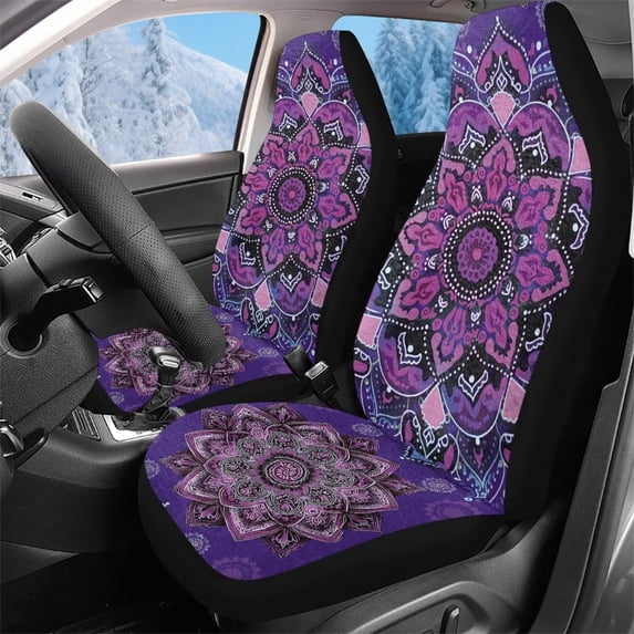 Pzuqiu Mandala Car Front Seat Cover Soft Comfortable 2 Pack Car Seats Covers Front Seats Only Easy to Install Anti-Slip Auto Interior Covers Full Coverage Universal Fit for Cars SUV