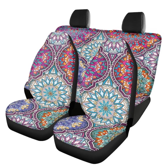Pzuqiu Mandala Flower Car Seat Covers Full Set Front and Rear Seat Cover Set Easy to Install Breathable Stretchy Fit for Cars Truck