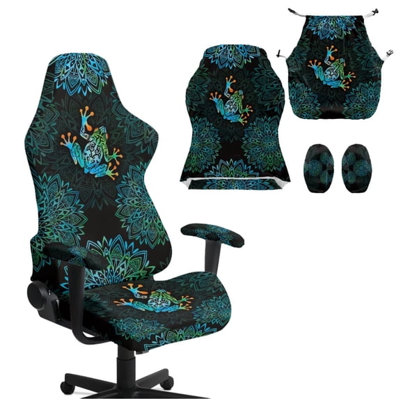 Pzuqiu Mandala Gaming Chair Cover 4pc Set Gaming Chair Protective Cover Anti Cat Scratch Gaming Chair Cover Stretch Fabric for Reclining Racing Gaming Chair Frog