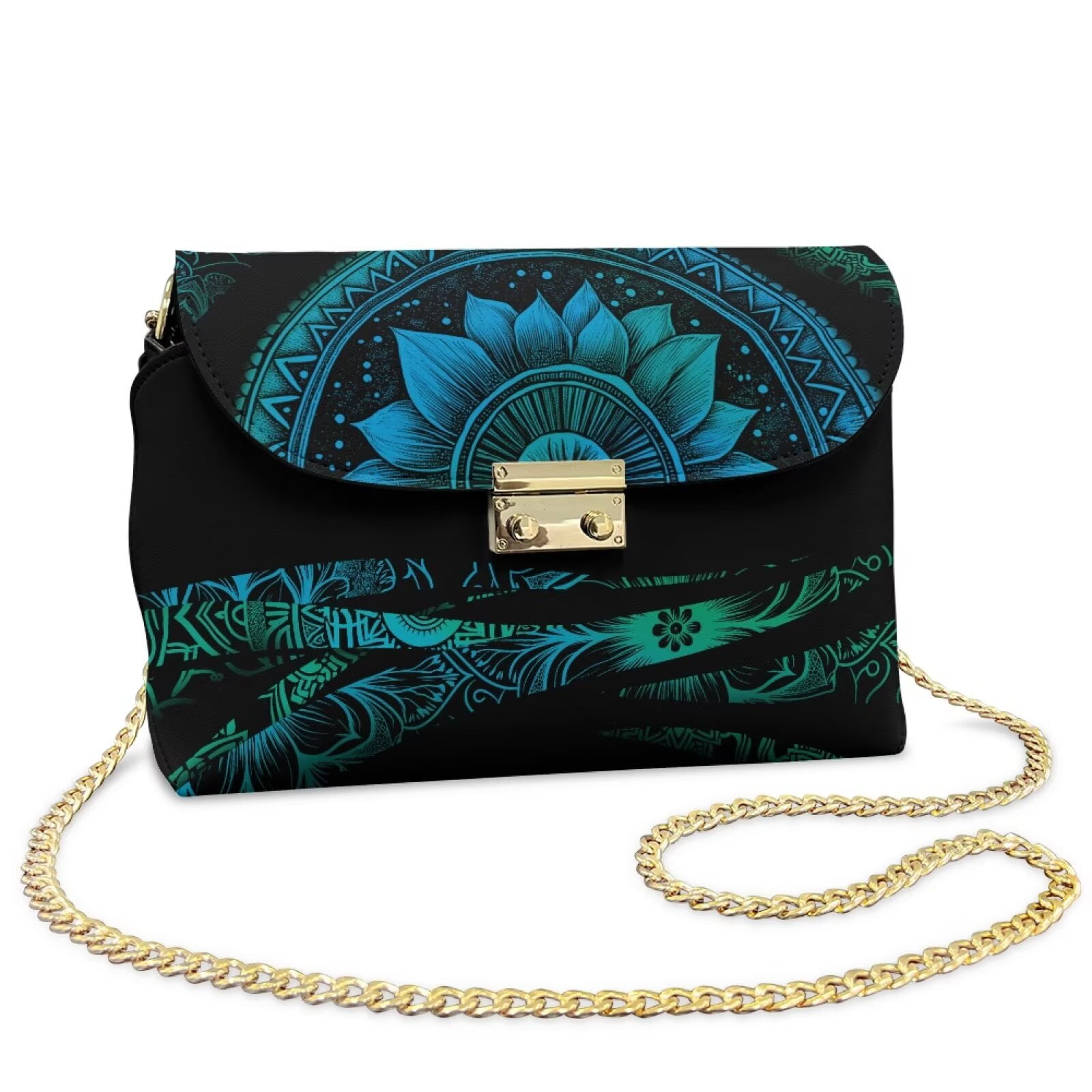 Pzuqiu Mandala Leather Cross Body Bag Exquisite Fashion Women Leather Crossbody Bag with Chain Lightness Functional Quilted Crossbody Purse for Women for Daily Use