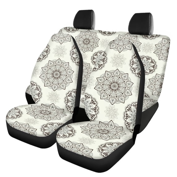 Pzuqiu Mandala Pattern Car Seat Covers 3 PCS, Front and Rear Seat Cover Set Polyester Non-Slip Washable for Sedans Cars Trucks