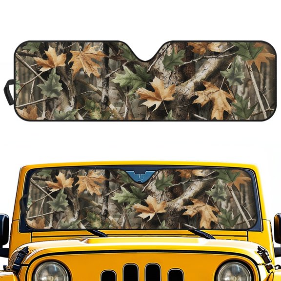 Pzuqiu Maple Leaf Camo Pattern Heat Insulation Windshield Sun Shade Easy Take Foldable Windshield Sun Shield for Off-road Interior Vehicle