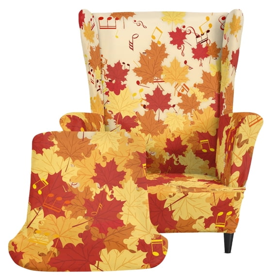 Pzuqiu Maple Leaf Wing Back Sofa Covers, Washable Wingback Chair Slipcover with Non-Slip, 2 Piece Stretch Wingback Chair Cover