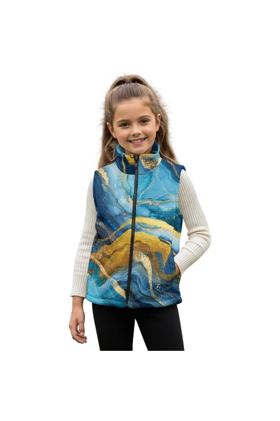 Marble Print Girl Outerwear Vest Size 11-12 Fall Outfits Fashion Clothing Casual Comfortable Zipper Winter Sleeveless Jacket with Pockets Soft for Teens Girls Boys Kids