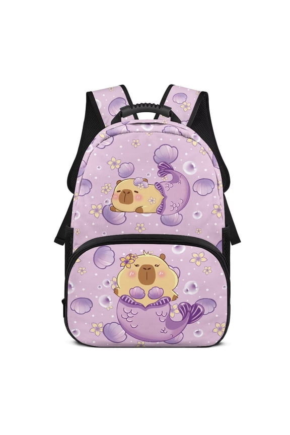 Mermaid Capybara Kid Backpack 17 Inch Large Capacity Adjustable Padded Straps Backpack for Boys Girls Ages 6-18 Elementary Middle School Back to School Travel Use
