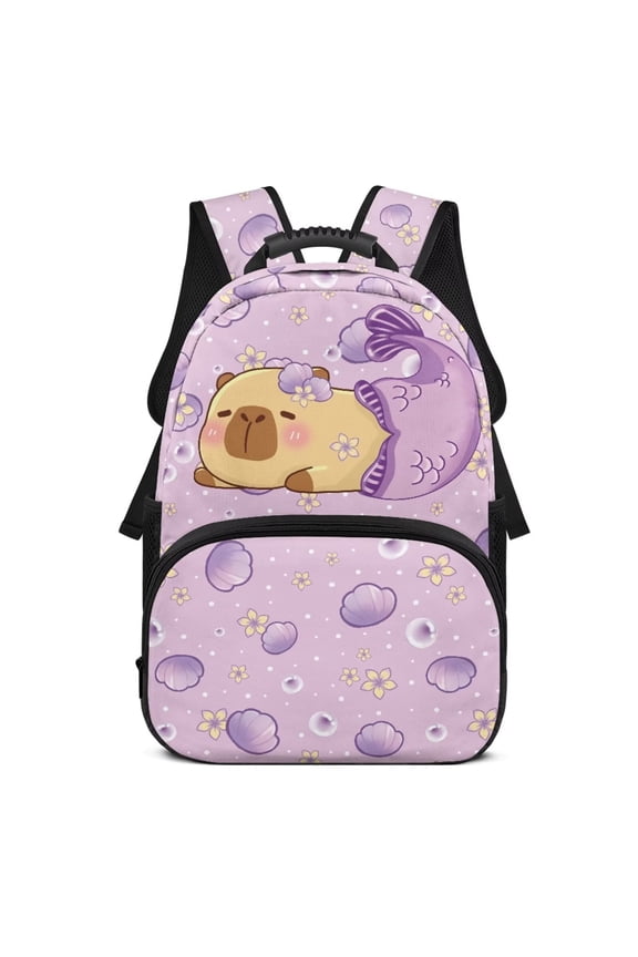 Mermaid Capybara Personalized School Backpack for Girls 17 Inch Breathable Custom Backpacks with Name for Kids Customized Shoulder Bag with Padded Straps 10-12 Years Old