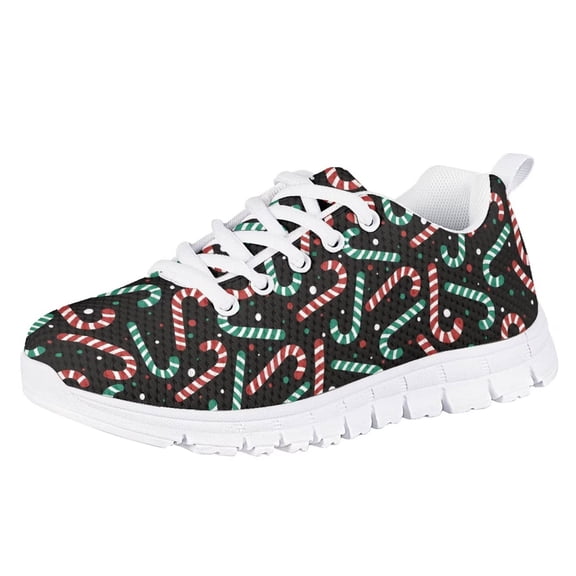 Pzuqiu Merry Christmas Candy Cane Kids Hiking Shoes for Little Kid/Big Kid, Child CasualFashion Mesh Sport Sneakers Breathable Lightweight Shoe,Size 12