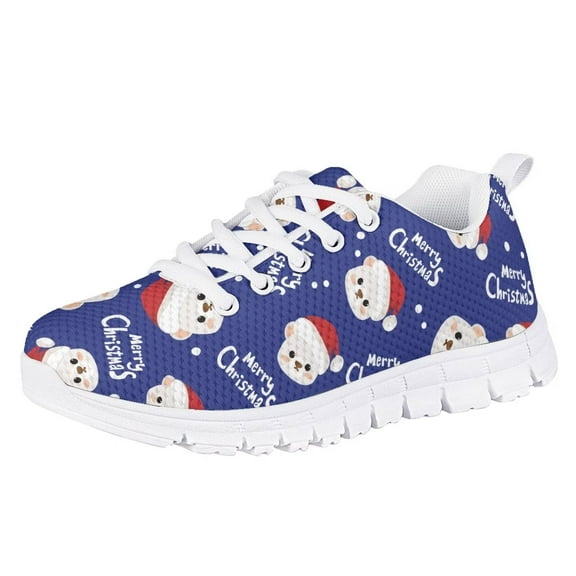 Pzuqiu Merry Christmas Sneakers for Girls Size 11.5 Kids Tennis Shoes Lace Up Breathable Sports Shoes Lightweight Running Athletic Shoes Walking