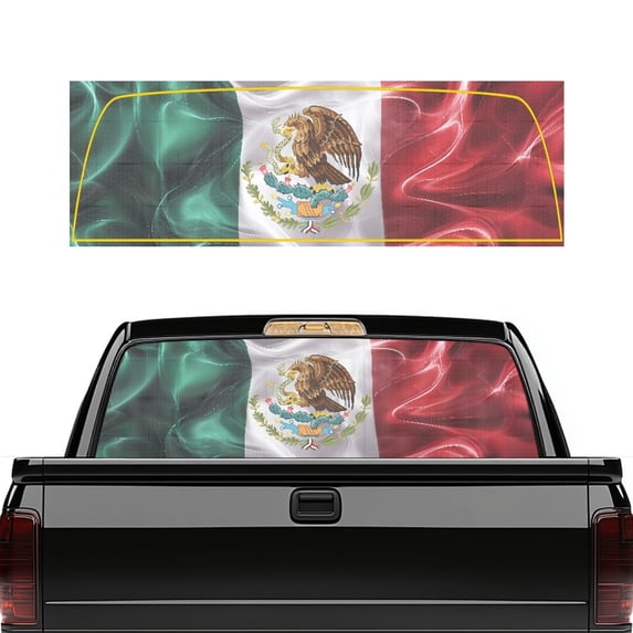 Pzuqiu Mexico Flag Truck Rear Window Decal 66.9" x 22.4", Waterproof Vinyl Decal for Most Pickup Truck Models, Easy to Install
