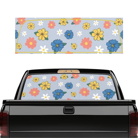 Pzuqiu Mixed Floral Pattern Perforated Vinyl Back Window Decal 66.9" x 22.4", Durable Truck Decal with UV Protection for Most Trucks and Pickups