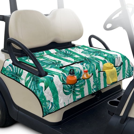 Pzuqiu Monstera Leaf Pattern Golf Cart Seat Covers with 4 Pockets, Foldable, Suitable for Outdoor, Fit for EZGO Yamaha Carts Club Car