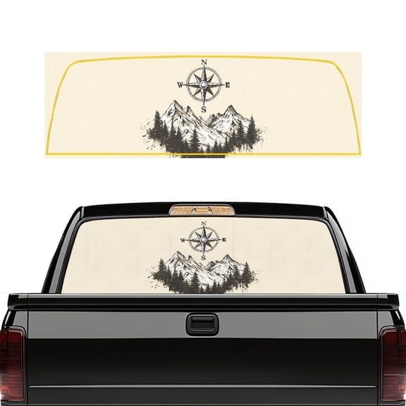Pzuqiu Mountain Compass Car Glass Sticker 66.9" x 22.4" Truck Rear Window Decal for Most Pickup Trucks, Vinyl Weatherproof Pickup Car Window Stickers