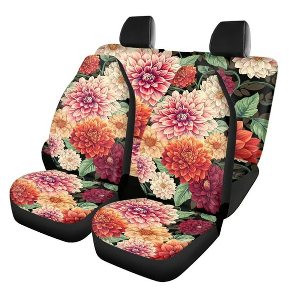 Pzuqiu Multicolored Peony Car Seat Cover Full Set Easy to Install Front and Rear Split Bench Seat Covers Washable Universal Automotive Vehicle Seat Cover Universal Fit Most Sedans, Colorful