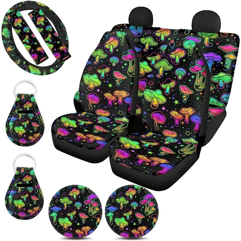 Pzuqiu Mushroom Car Accessories Seat Cover for Car for Women Universal Fit  Front and Rear Bench Seats Protectors for Truck SUV,Mushroom Wheel Steering