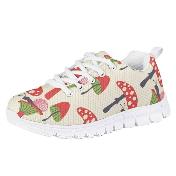 Pzuqiu Mushroom Print Shoes for Kids Girls Size 2 Kids Lightweight Breathable Running Sneakers Comfortable Walking Tennis Shoes