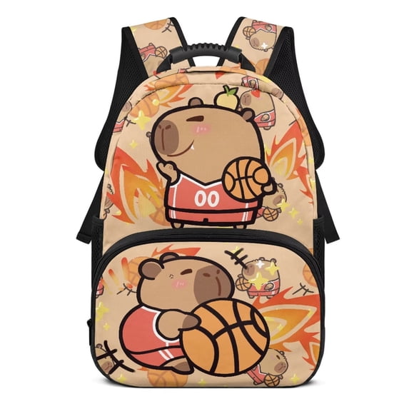 Pzuqiu Music Note Capybara 17 Inch Kids Backpack for Boys Girls Ages 6-14 Elementary Middle School Students Breathable Large Capacity Backpack for Kids 8-12 for Back to School