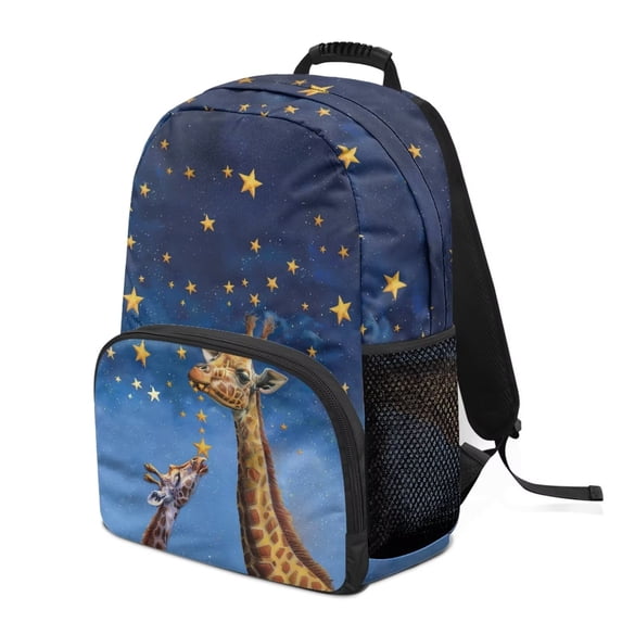 Pzuqiu Night Giraffe Kids Backpack for Elementary Students Ages 6-12 17 Inch Large Capacity School Bag with Adjustable Straps Back to School Essential for Class Travel Use
