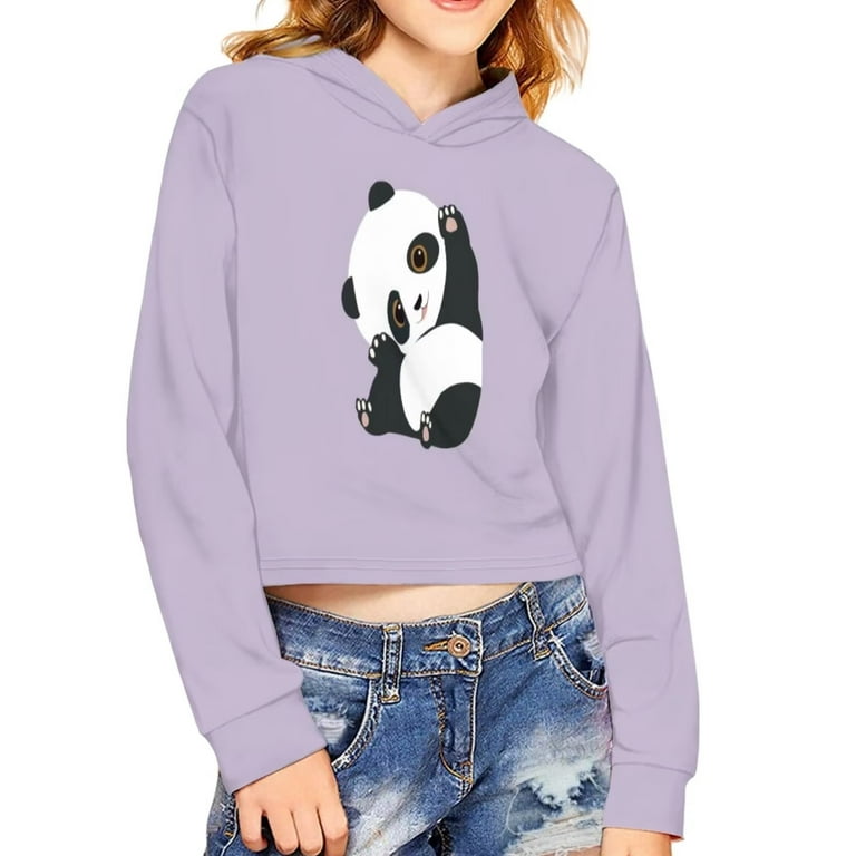 Pzuqiu Novelty Cute Crop Top Hoodies for Kids Sweat Shirt Activewear Autumn Clothes  Outfits,5-6 Purple Pullover Outdoor Tracksuit Cute Panda Y2K Sweatshirt  Hooded Sportswear for Workout Running 