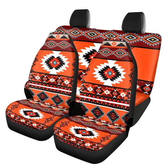 Pzuqiu Orange Pattern Car Seat Covers Full Set 3 PCS, Car Seat Cover Full Set Polyester Interior Accessories Anti-Slip for Trucks most Cars Sedans
