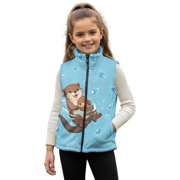 Pzuqiu Otter Sleeveless Vests Casual Clothes for Boys 3T Practical Stretchy Winter Lightweight Sleeveless Fleece Jacket with Pocket Wind Proof Fall Outfits Fashion Clothing