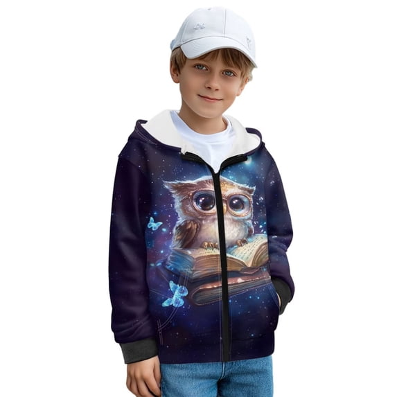 Pzuqiu Owl Zip Up Hoodies for Boys Size S Fleece Children's Long Sleeve Sweatshirt Stretchy Boys Hooded Clothes with Pocket Toddler Fall Coat for Kids and Toddlers