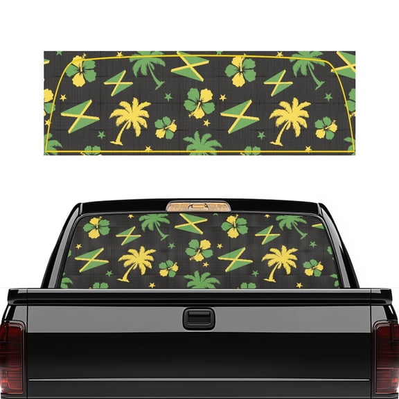 Pzuqiu Palm Jamaica Back Window Decal, Easy Install Vinyl, Universal Anti-UV Pickup Truck Rear Window Decal Easy Installation