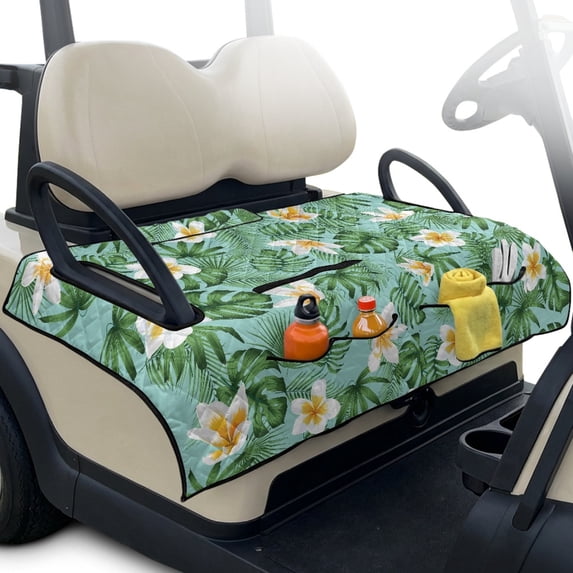Pzuqiu Palm Leaves Frangipani Quilted Golf Cart Seat Covers Comfortable, Pockets, Suitable for Outdoor, Fit for Yamaha Club Car