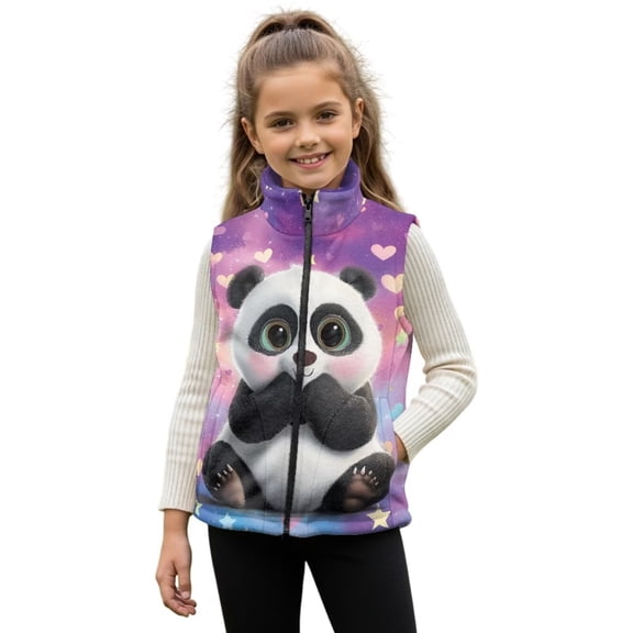 Pzuqiu Panda Kids Zip Up Vest Casual Clothes for Girls 3T Breathable Soft Winter Lightweight Sleeveless Fleece Jacket with Pocket Stretchy Warm Fall Winter Clothes for Girls
