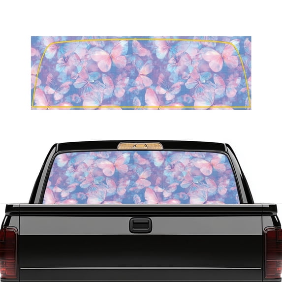 Pzuqiu Pastel Butterfly Pattern Perforated Rear Window Decal 66.9 x 22.4 Inches, Waterproof See-Through Vinyl Wrap for Most Trucks, Car Owners and Car Lovers