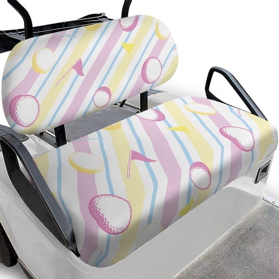 Pzuqiu Pastel Golf Ball & Flag Print Golf Cart Seat Cover Set - Breathable, Stretch-Fit Protector for 2-Person Carts, Perfect for Golf Course & Outdoor Use