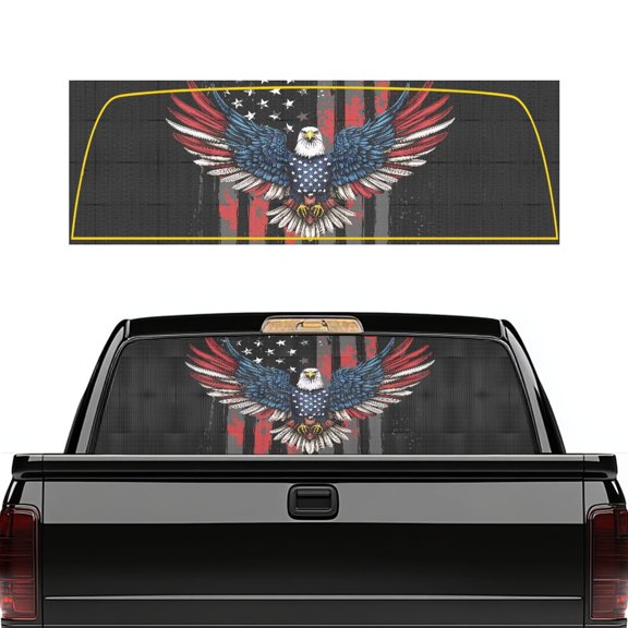 Pzuqiu Patriotic Eagle Rear Window Decal 66.9 x 22.4 Inch Truck Rear Window Decal for Most Pickup Trucks, Vinyl Anti-Deformation Pickup Car Window Stickers