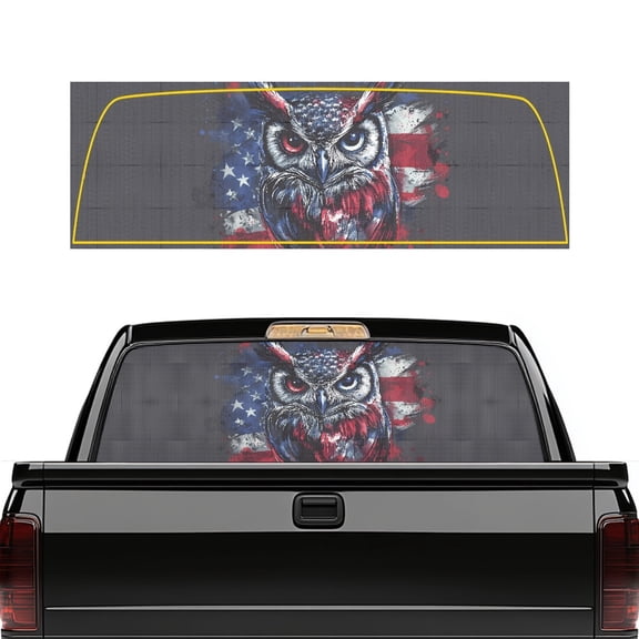 Pzuqiu Patriotic Owl Back Window Decal 66.9" x 22.4", Weatherproof Vinyl for Most Pickups and Most Trucks