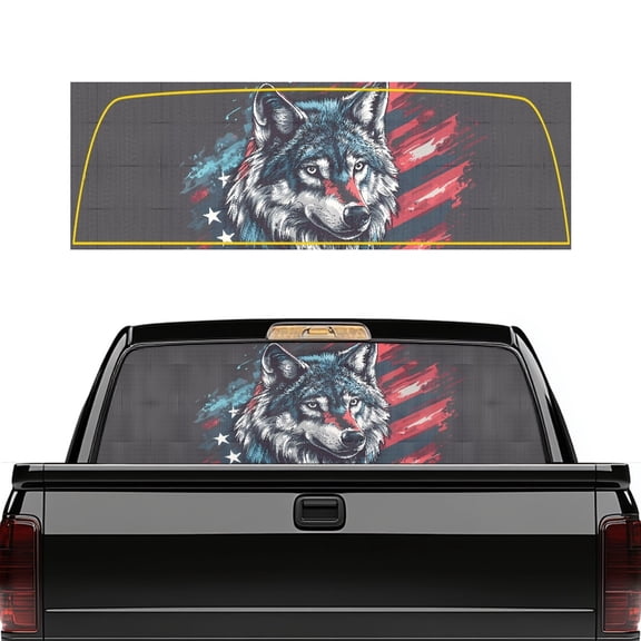 Pzuqiu Patriotic Wolf American Flag Truck Rear Window Decal 66.9 x 22.4 Inch, Vinyl Pickup Decal for Most and SUV, Fade Resistant Decorative Car Window Sticker