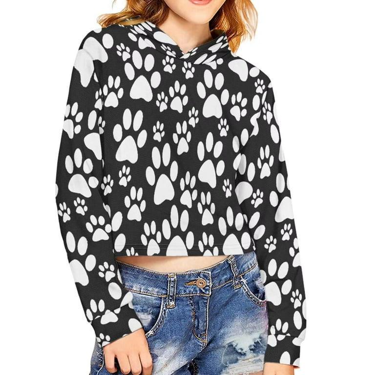 Pzuqiu Paw Print Hoodies for Teen Girls 13T-14T Street-wear Loose Tracksuit  Y2K Hooded Sweatshirt Leopard Pattern Fashion T-shirt,Casual Workout