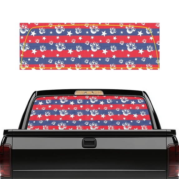 Pzuqiu Paw Print Patriotic Stripes Trucks Sticker 66.9 x 22.4 Inches, Vinyl Truck Back Window Decal for Most Pickup Trucks, Durable Decoration for Car Lovers