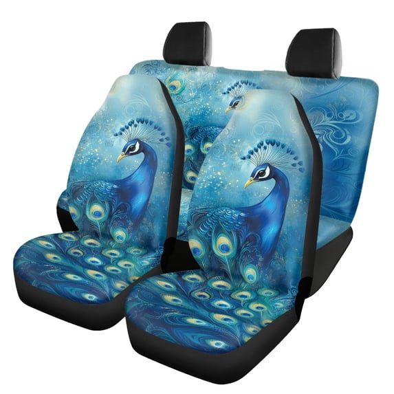 Pzuqiu Peacock Car Seat Covers Interior Auto Decor Front and Rear Seat Cover Set, Automotive Interior Protection Easy to Install Compatible with Cars Truck Sedans