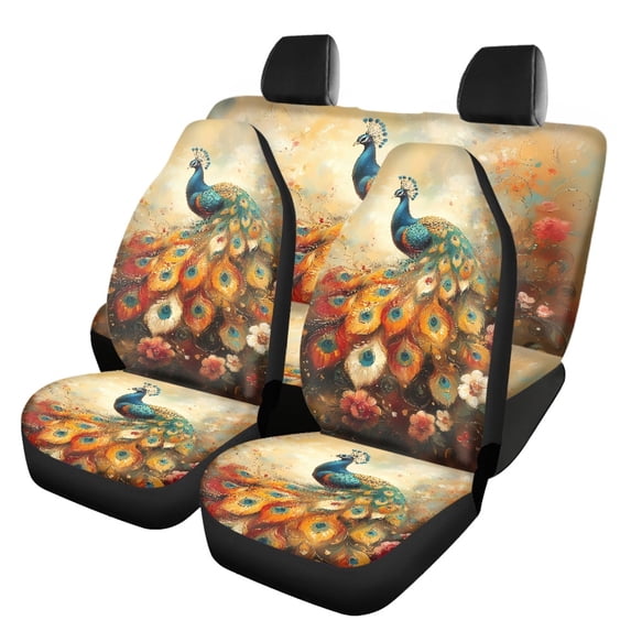 Pzuqiu Peacock Pattern Car Seat Covers Full Set 3 PCS Front and Rear Seat Cover Set Breathable Full Backrest Suitable for Sedans Truck