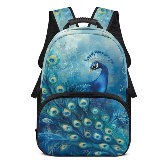 Pzuqiu Peacock Print Kids Backpack for Students Age 6-18 Breathable Large Capacity 17 Inch Elementary School Backpack Back to School Bags Lightweight for Travel Daily Use